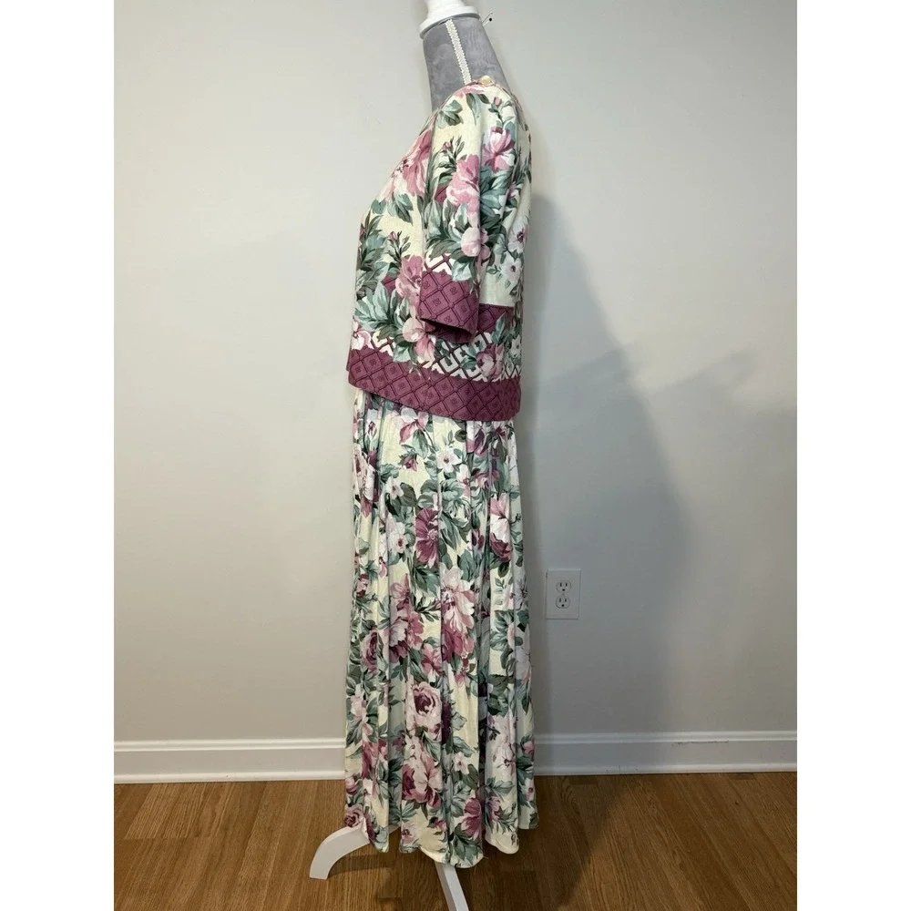Vintage 80s 90s Positive Attitude Sz 10 Pink Floral Skirt Set CottageCore Career